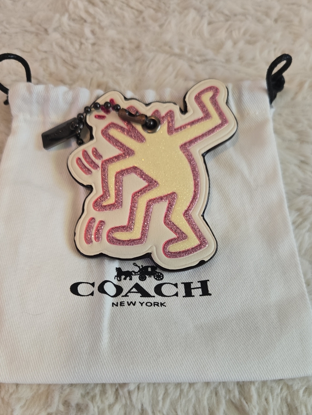 Coach Pink Glitter & Cream Dancing Figure Bag Charm
